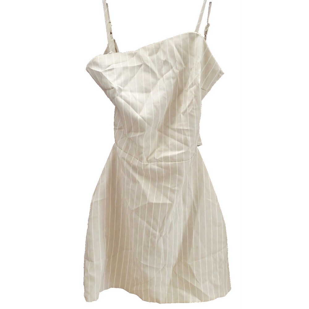 NWT Missguided Striped Tie Back Cami Shift Dress Beige Womens Size 0 Mini Casual